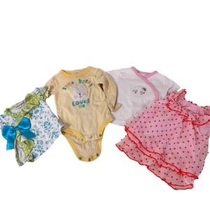 Baby Girl Bundle 4 piece 3 months pink dress red polka & 3 snap shirts 0312